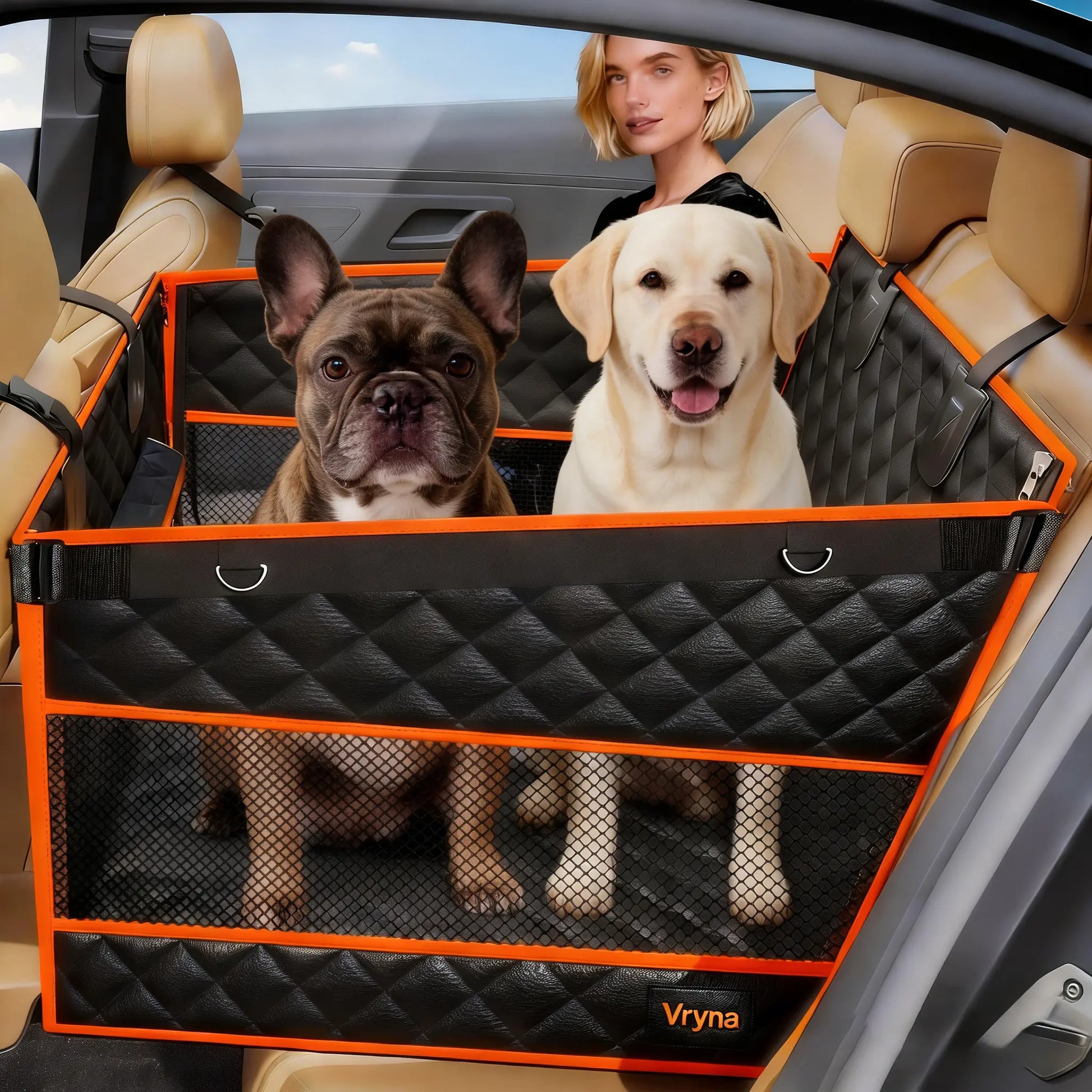 Premium Dog Car Basket for Large and Medium Breeds, Rear Seat Hammock Style, Heavy-Duty Waterproof Design with Mesh Windows, Storage Bag, and Flip Straps, Compatible with Cars, Trucks, and SUVs
