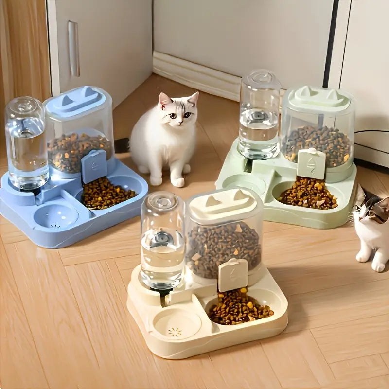 Automatic 2-in-1 Cat Feeder and Water Dispenser with Gravity Feed System, BPA-Free, Dry and Wet Separation, Perfect for Indoor Cats and Dogs, Travel-Friendly Design