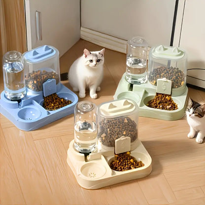 Automatic 2-in-1 Cat Feeder and Water Dispenser with Gravity Feed System, BPA-Free, Dry and Wet Separation, Perfect for Indoor Cats and Dogs, Travel-Friendly Design
