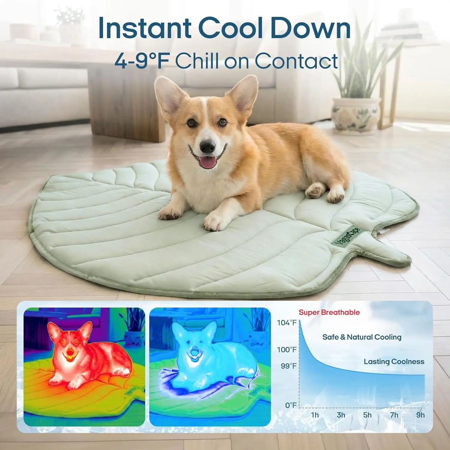 Vagascape Eco-Friendly Cooling Pet Mat for Large Dogs - Gel-Free, Portable, Machine Washable, Ideal for Outdoor Activities and Travel