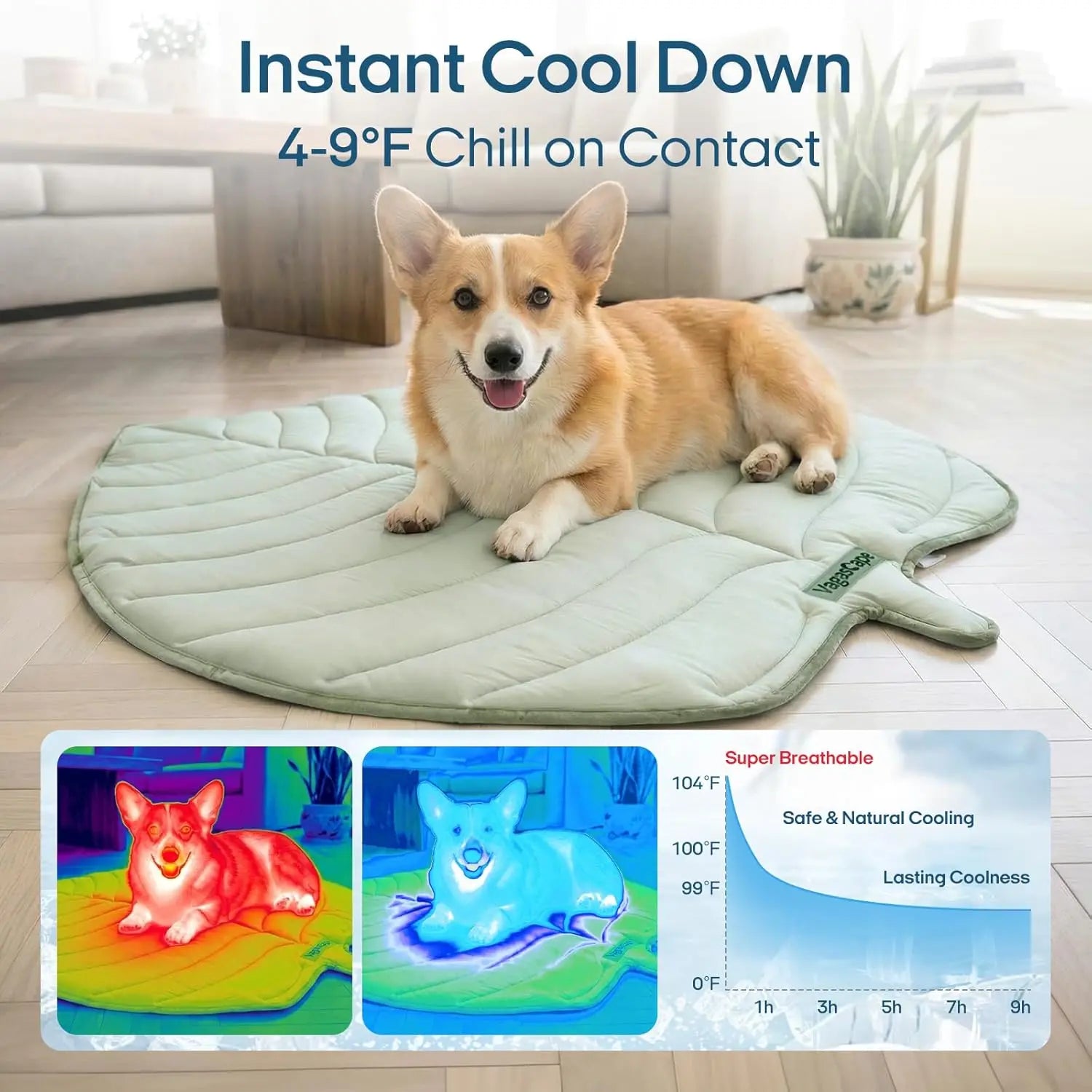 Vagascape Eco-Friendly Cooling Pet Mat for Large Dogs - Gel-Free, Portable, Machine Washable, Ideal for Outdoor Activities and Travel