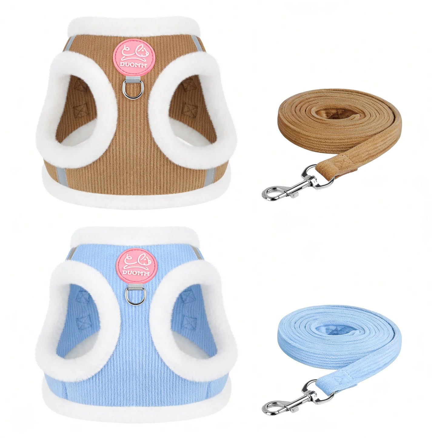 Yuy Pet Adjustable Safety Harness with Leash for Dogs and Cats, Soft Plush Chest Strap for Outdoor Walking, Reflective Strip Design, Set of 2