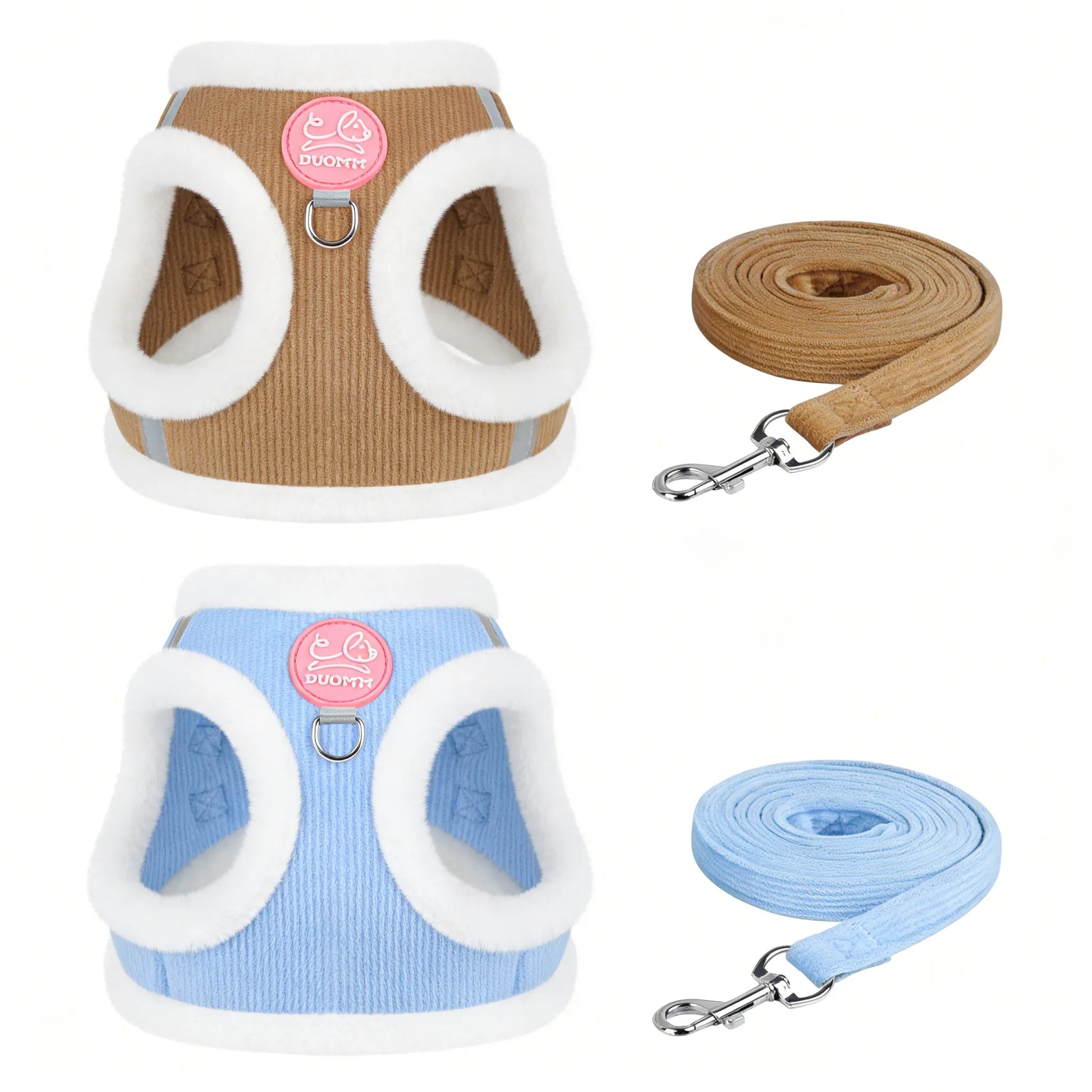 Yuy Pet Adjustable Safety Harness with Leash for Dogs and Cats, Soft Plush Chest Strap for Outdoor Walking, Reflective Strip Design, Set of 2