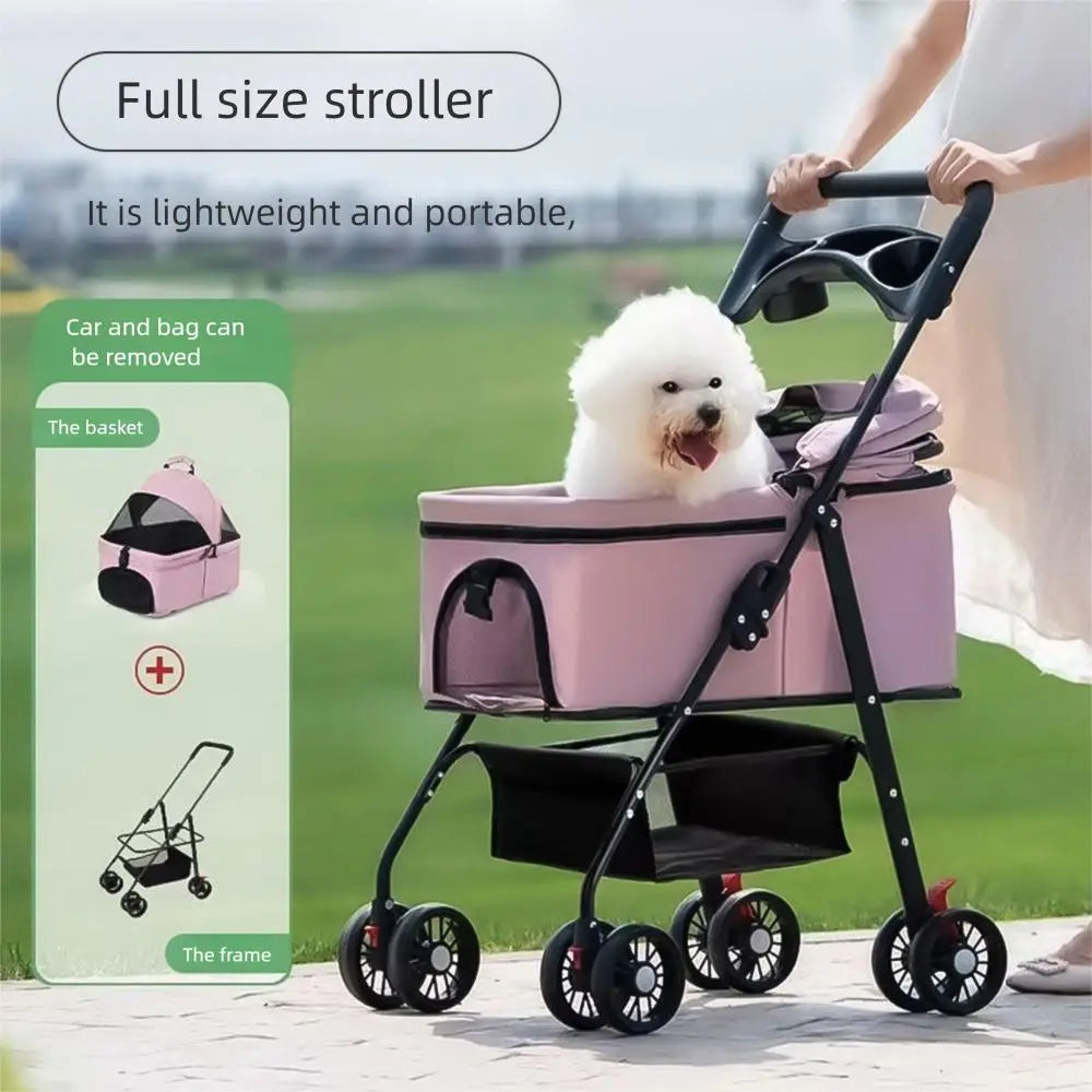 Pawzseek Foldable Pet Stroller for Cats and Dogs with Sun and Rain Cover, Breathable Mesh Panel, and Storage Bag for Outdoor Use