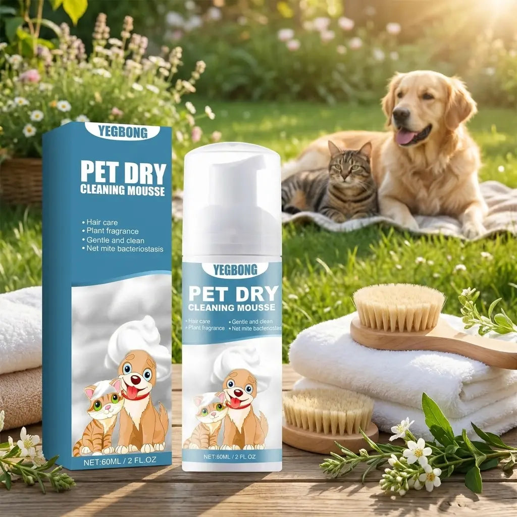 Pet Dry Wash Foam Shampoo for Kittens and Dogs - Rinse-Free Odor Eliminator and Coat Smoother