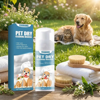Pet Dry Wash Foam Shampoo for Kittens and Dogs - Rinse-Free Odor Eliminator and Coat Smoother