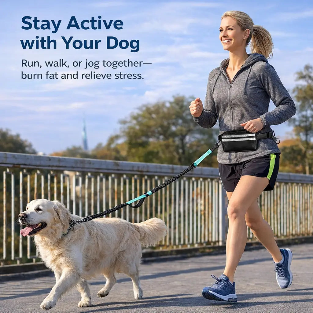 Pipidodo Hands-Free Dog Leash with Waist Bag and Cushioned Pad – Ideal for Running and Walking with Shock-Absorbing Design for Single and Dual Dogs