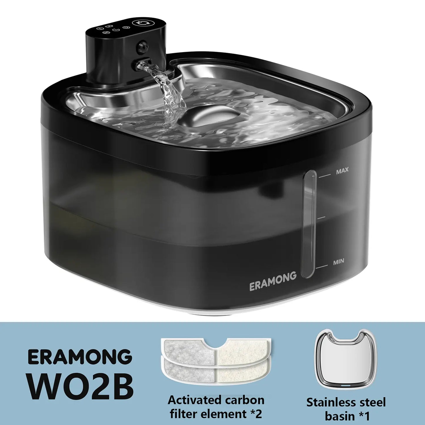 ERAMONG Smart Indoor Wireless Pet Water Fountain – 3.5L Battery-Operated with Stainless Steel Tray, Motion Sensor, and 4-Layer Filtration System for Cats and Dogs