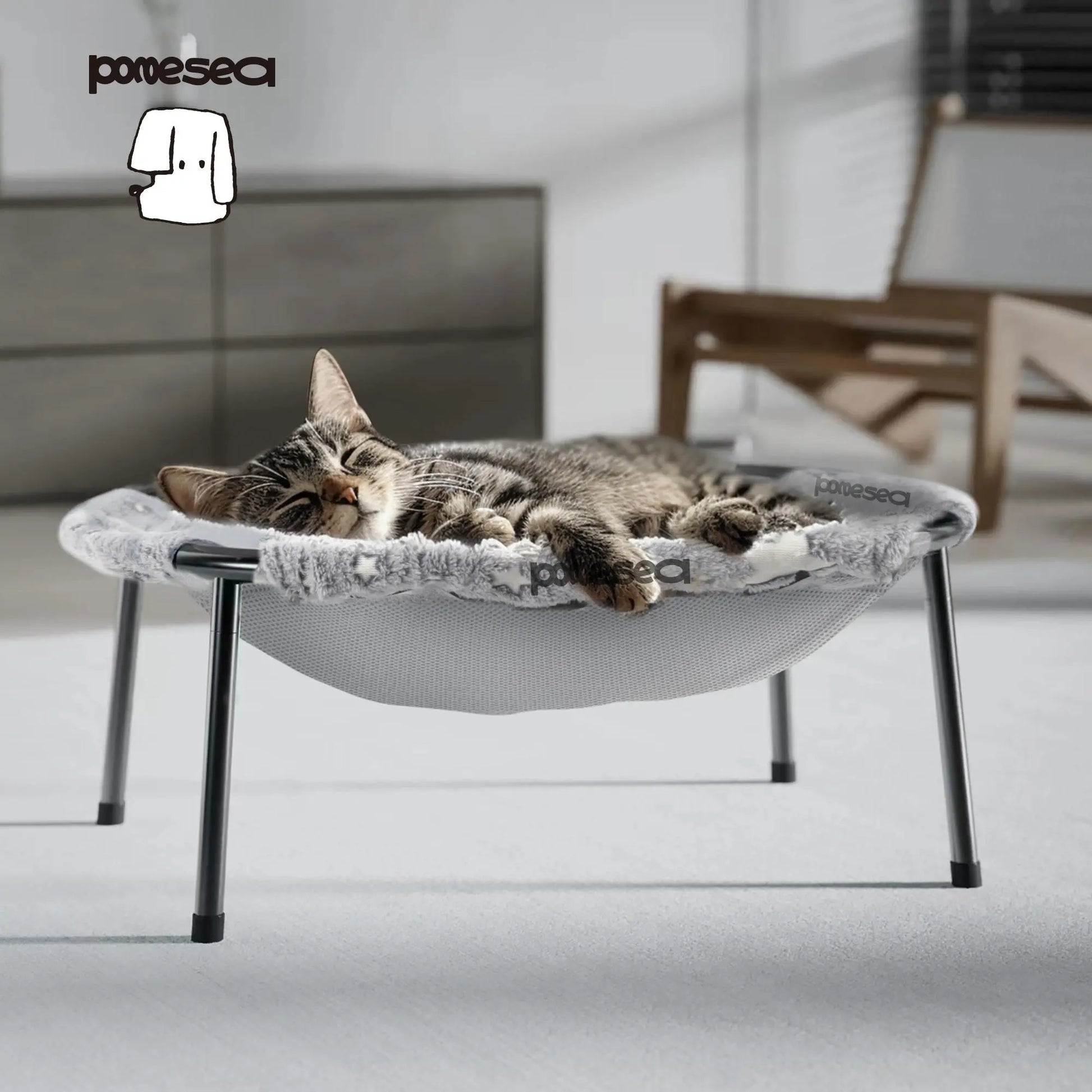 Pomesea Elevated Calming Cat Bed - Glow-in-the-Dark Anti-Anxiety Hammock for Cats and Small Dogs, Soft Indoor Pet Bed