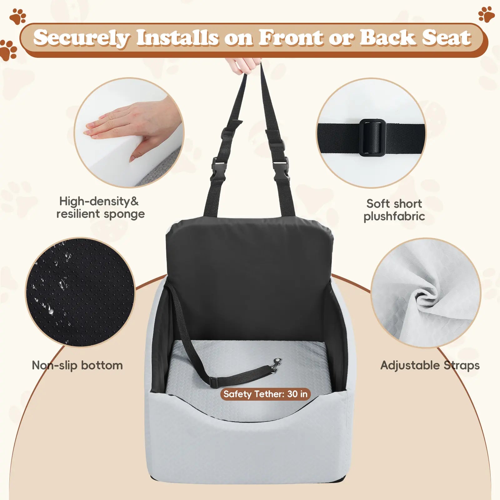 VALUXE Dog Car Booster Seat - All-Season Enclosed Design with Seat Belt Straps, Non-Slip & Waterproof Pet Travel Seat