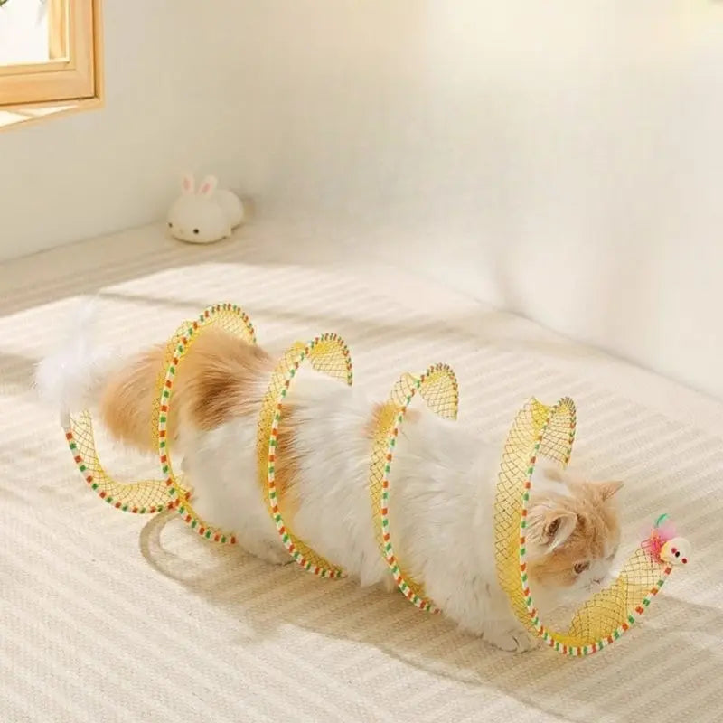 【Summervibes】Spiral Tunnel Cat Toy, Collapsible Spring Cat Tunnel with Feather & Bell, 20 Inch Foldable Indoor Kitten Self Play Toy, Interactive Stimulating Pet Accessory, Durable Fun Play Tunnel for Indoor Cats & Small Pets