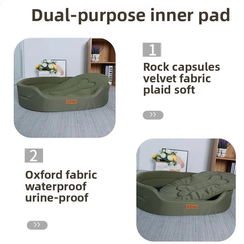 All-Season Washable Semi-Closed Pet Bed with Detachable Comfort Mat for Small Dogs and Cats