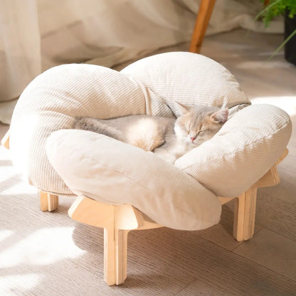 Luxurious Elevated Flower Cat Bed - Stylish Wooden Lounge with Cozy Cushion for Indoor Cats and Dogs - Perfect Raised Pet Sofa for Ultimate Relaxation
