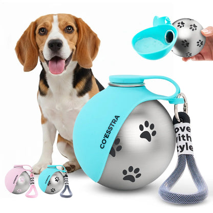 Stainless Steel Pet Water Bottle with Built-In Drinking Basin — 285ml Leak-Proof Travel Solution for Dogs and Cats, Perfect for Walks, Road Trips, and Outdoor Activities