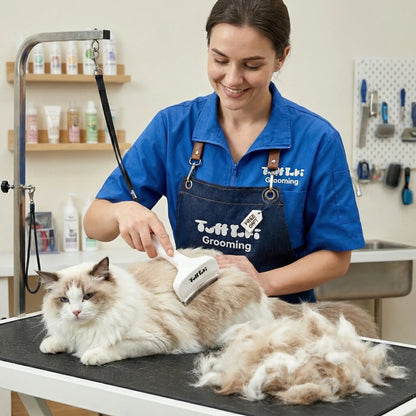 TUFFYUKI Professional Pet Deshedding Tool - Gentle Undercoat Rake for Dogs and Cats, Efficient Shedding and Dematting Comb for Long-Haired Fur Grooming