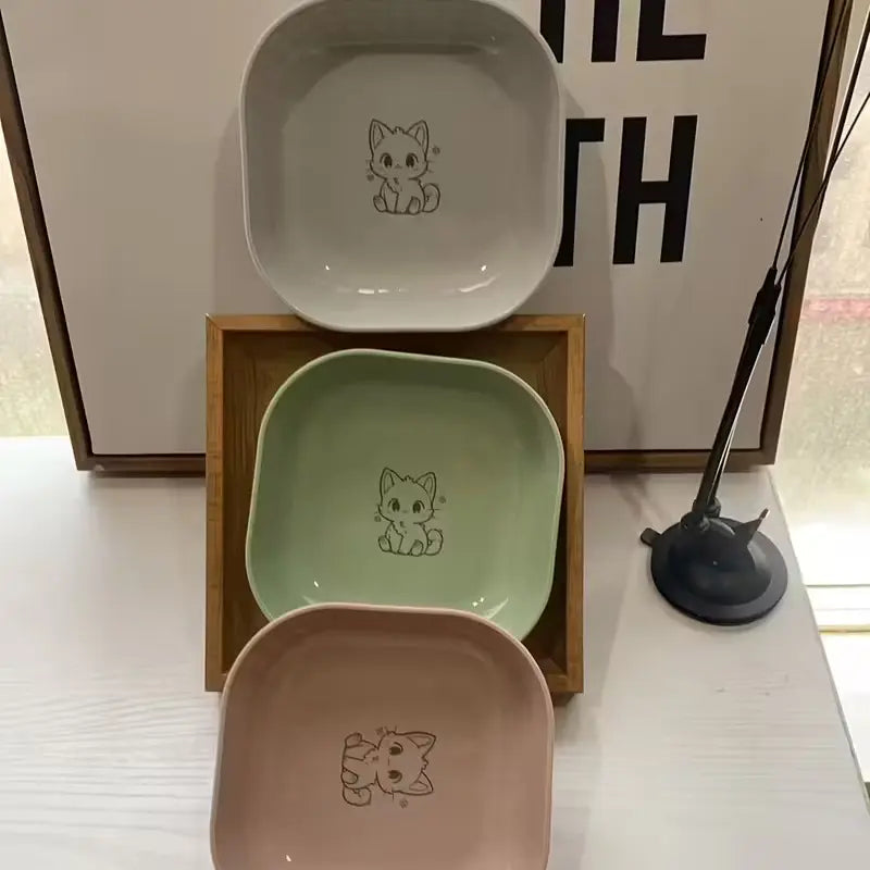 Set of 4 Durable Leak-Proof Cat Bowls - Anti-Fatigue Design for Effortless Cleaning, Ideal for Indoor Cats
