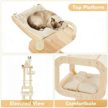Contemporary Heavy-Duty No-Drill 4-Tier Cat Tree – Sturdy Wooden Platforms, Multi-Column Structure, 55.9-Inch Cat Tower with Open Condo, Dual Space Capsules & Perch, Spacious Indoor Cat Furniture for Multi-Cat Households