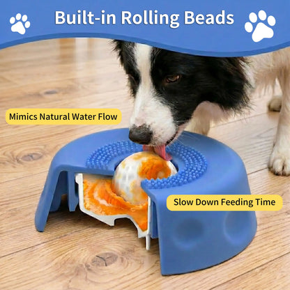 3-in-1 Calming Dog Lick Mat and Slow Feeder Bowl with Interactive Puzzle Toy and Rolling Ball