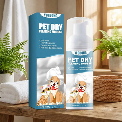 Pet Dry Wash Foam Shampoo for Kittens and Dogs - Rinse-Free Odor Eliminator and Coat Smoother