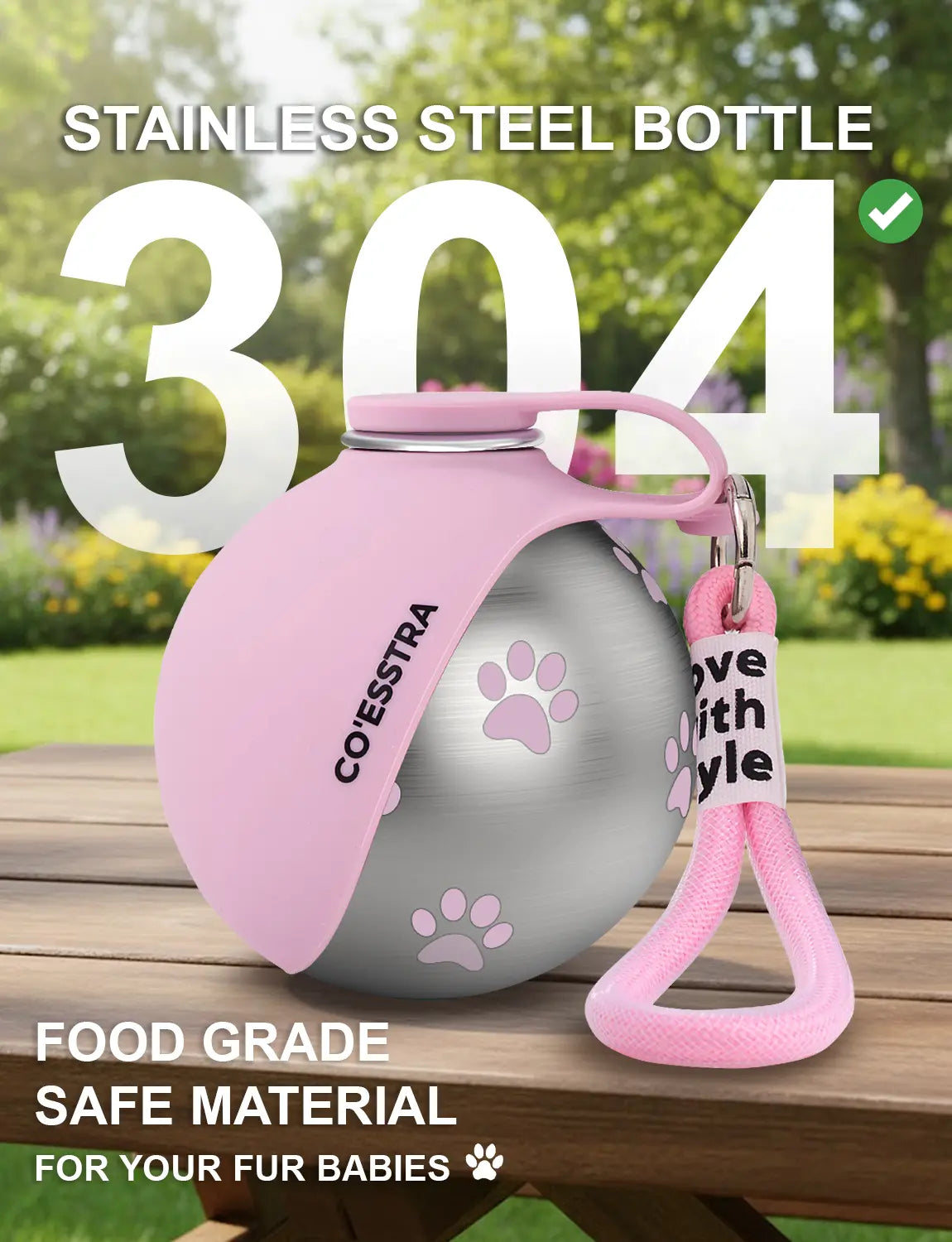 Stainless Steel Pet Water Bottle with Built-In Drinking Basin — 285ml Leak-Proof Travel Solution for Dogs and Cats, Perfect for Walks, Road Trips, and Outdoor Activities