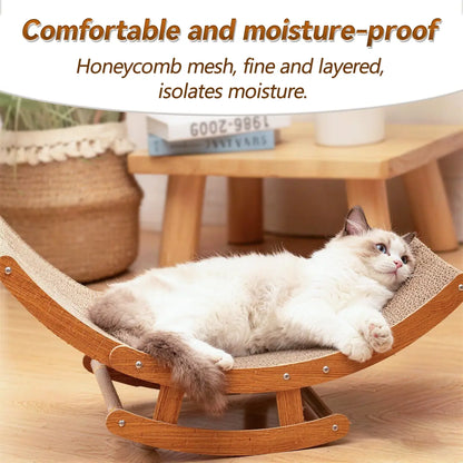 Bohemian-Inspired Rocking Cat Scratcher Bed with Natural Sisal and Sturdy Wood Frame, Anti-Anxiety Lounge for Medium to Large Cats and Kittens, Easy Assembly