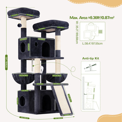 Globlazer F64B 64-Inch Premium Multi-Level Cat Tower - Sturdy Design for Multiple Cats