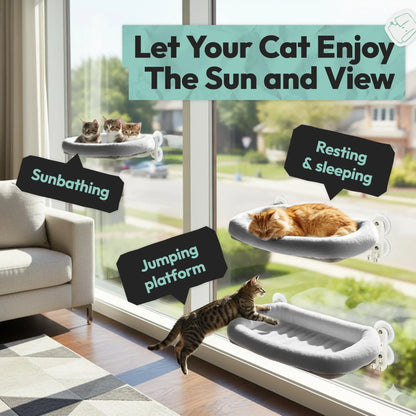 Cordless Cat Window Perch and Hammock with Removable Double-Sided Fabric Cover - Perfect for Indoor Pets, Sunbathing, and Neck Support, Ideal Valentine's Gift for Kittens