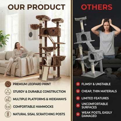 HOOMIC 81-Inch Multi-Level Cat Tree with Condo, Hammock, Scratching Post, and Sturdy Base for Larger Cats - Available in Multiple Colors and Patterns