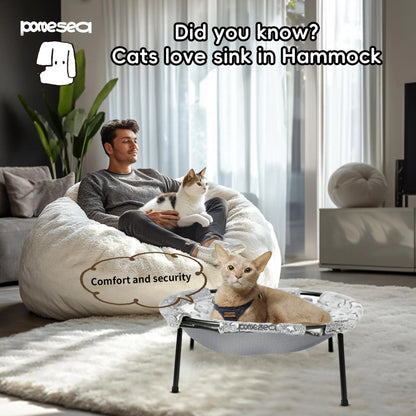 Elevated Cat Hammock Bed with Metal Frame and Removable Dual-Sided Cover, Breathable Raised Lounger for Indoor Cats and Small Dogs, Easy Tool-Free Assembly