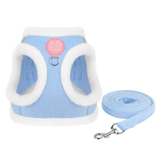 Yuy Pet Adjustable Safety Harness with Leash for Dogs and Cats, Soft Plush Chest Strap for Outdoor Walking, Reflective Strip Design, Set of 2