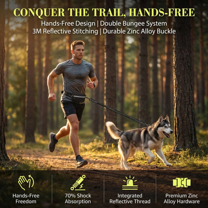 Premium Hands-Free Dog Running Leash with Adjustable Waist Belt | Reflective Bungee Design Featuring Dual Handles and Shock Absorption for Medium and Large Dogs - Perfect for Walking, Jogging, and Hiking