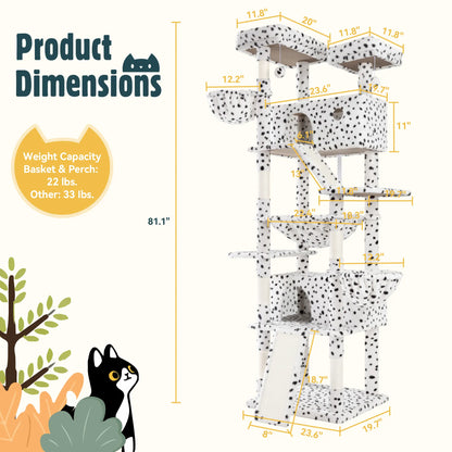 HOOMIC 81-Inch Multi-Level Cat Tree with Condo, Hammock, Scratching Post, and Sturdy Base for Larger Cats - Available in Multiple Colors and Patterns