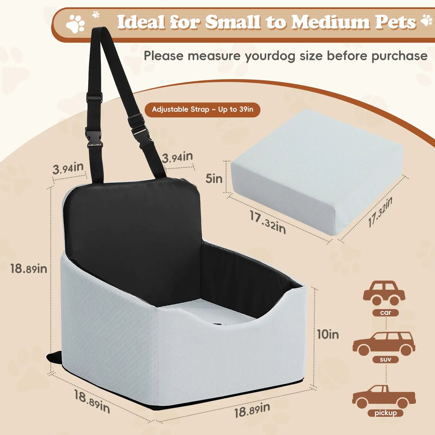 VALUXE Dog Car Booster Seat - All-Season Enclosed Design with Seat Belt Straps, Non-Slip & Waterproof Pet Travel Seat
