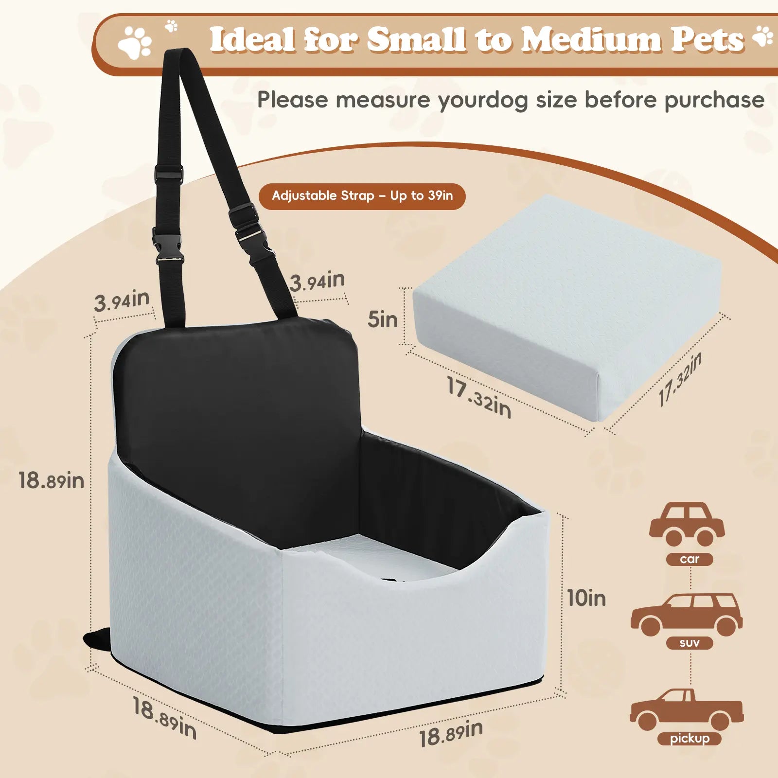 VALUXE Dog Car Booster Seat - All-Season Enclosed Design with Seat Belt Straps, Non-Slip & Waterproof Pet Travel Seat