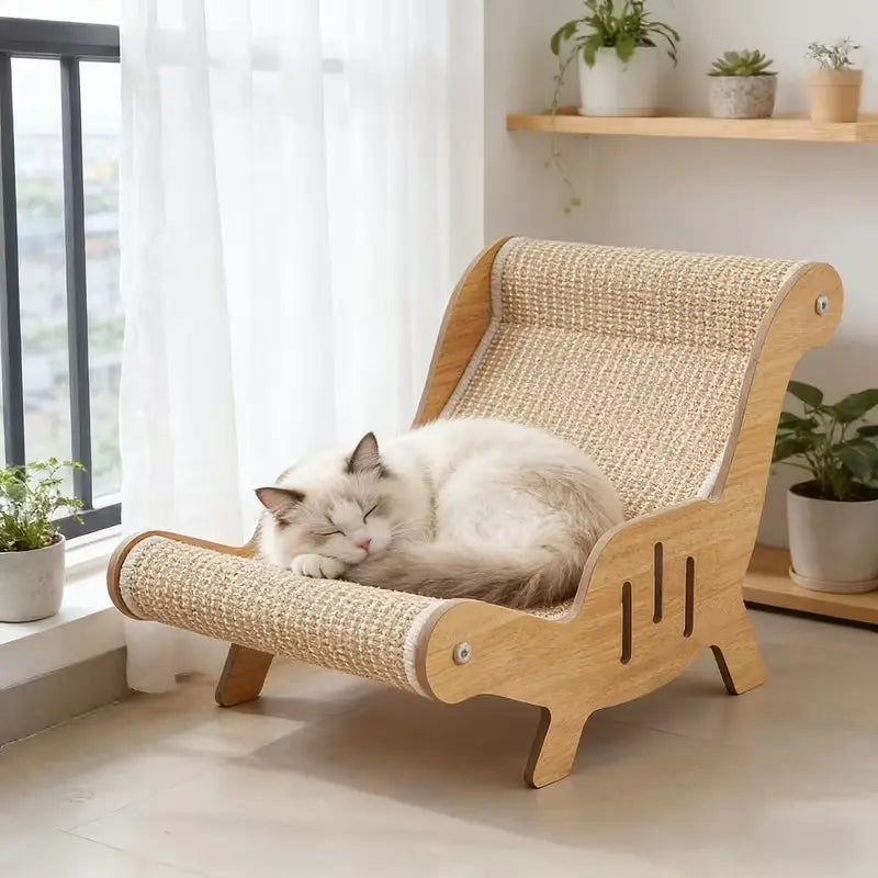 XL 2-In-1 Sisal Cat Scratcher with Hammock and Lounge Chair - Breathable, Durable Cat Bed for Claw Maintenance and Relaxation, All-Season Use