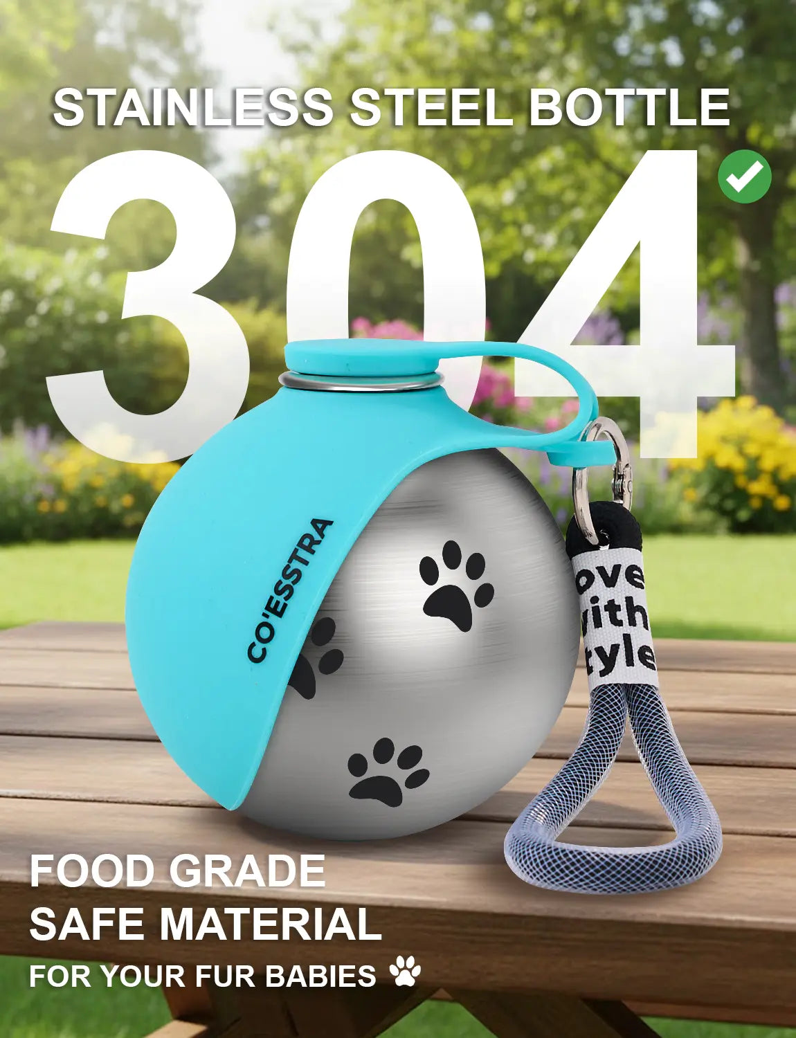 Stainless Steel Pet Water Bottle with Built-In Drinking Basin — 285ml Leak-Proof Travel Solution for Dogs and Cats, Perfect for Walks, Road Trips, and Outdoor Activities