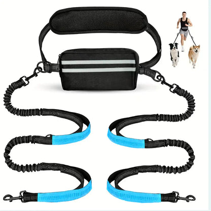 Pipidodo Hands-Free Dog Leash with Waist Bag and Cushioned Pad – Ideal for Running and Walking with Shock-Absorbing Design for Single and Dual Dogs