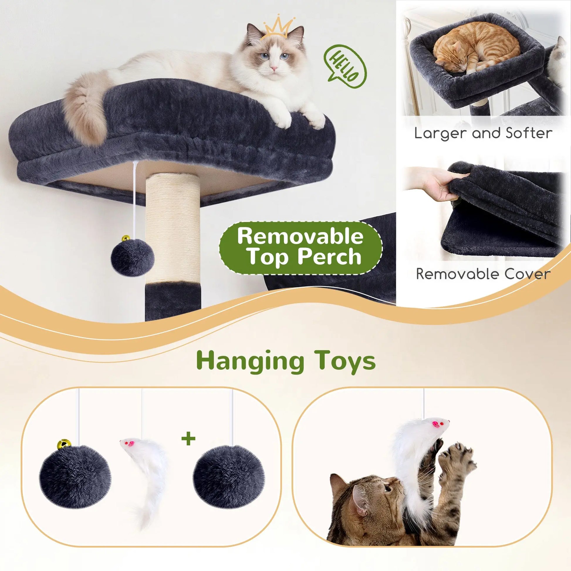 Globlazer F64B 64-Inch Premium Multi-Level Cat Tower - Sturdy Design for Multiple Cats
