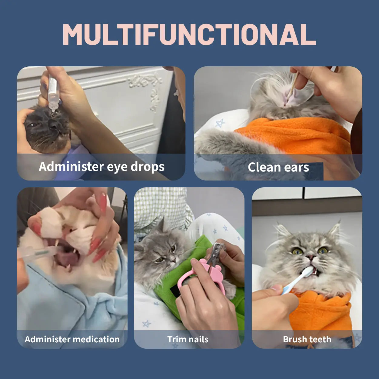 Calming Cat Wrap - Solid Color Collection for Nail Trimming, Eye Care, and Veterinary Visits
