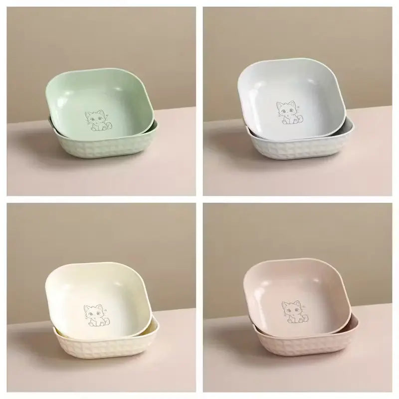 Set of 4 Durable Leak-Proof Cat Bowls - Anti-Fatigue Design for Effortless Cleaning, Ideal for Indoor Cats