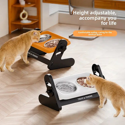 Elevated Stainless Steel Pet Feeding Bowl Set with Non-Slip Design for Small Dogs and Cats - Includes Two Bowls and One Adjustable Stand