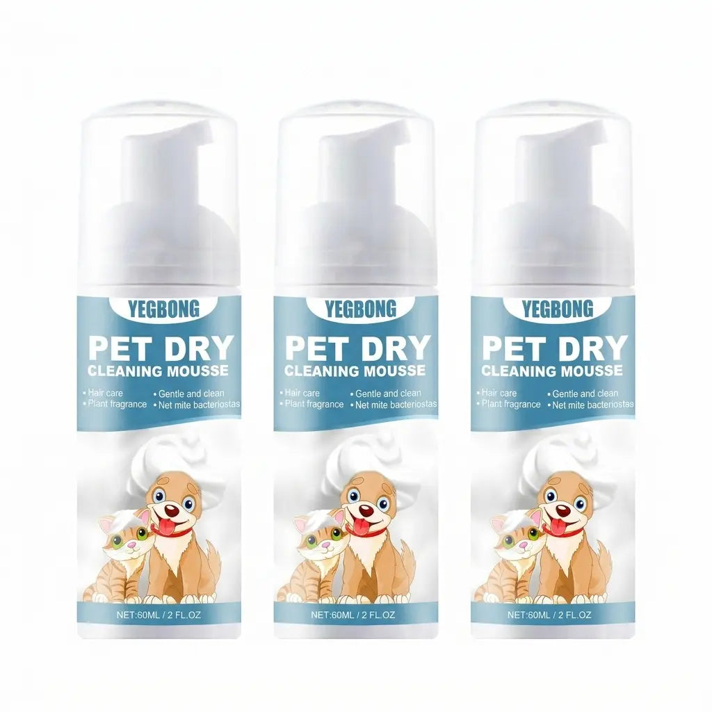 Pet Dry Wash Foam Shampoo for Kittens and Dogs - Rinse-Free Odor Eliminator and Coat Smoother