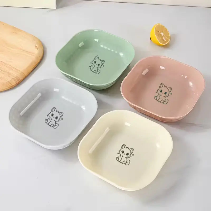 Set of 4 Durable Leak-Proof Cat Bowls - Anti-Fatigue Design for Effortless Cleaning, Ideal for Indoor Cats