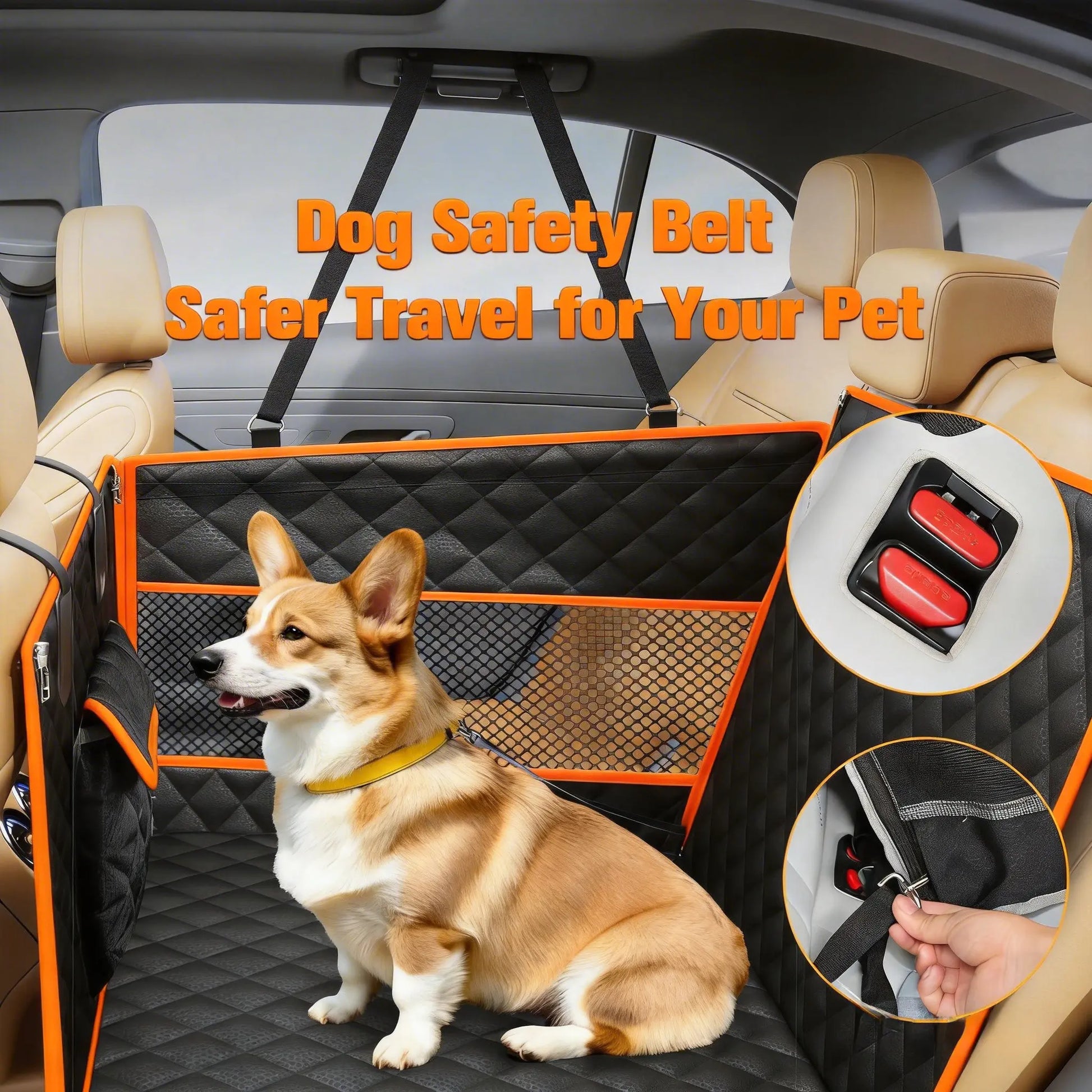 Premium Heavy-Duty Waterproof Dog Car Hammock for Large and Medium Breeds with Mesh Windows, Storage Bag, and Flip Straps - Compatible with Cars, Trucks, and SUVs