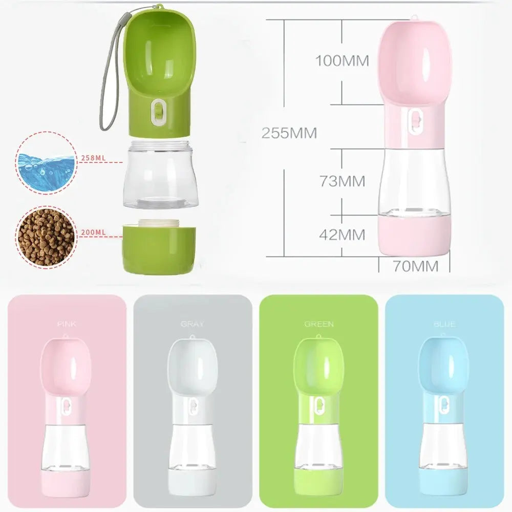 Portable Pet Travel Water Bowl and Food Feeder, 258ML Water Capacity + 200ML Food Capacity, Leak-Proof, Detachable, and Easy to Clean for Outdoor Adventures with Cats and Dogs