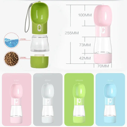 Portable Pet Travel Water Bowl and Food Feeder, 258ML Water Capacity + 200ML Food Capacity, Leak-Proof, Detachable, and Easy to Clean for Outdoor Adventures with Cats and Dogs