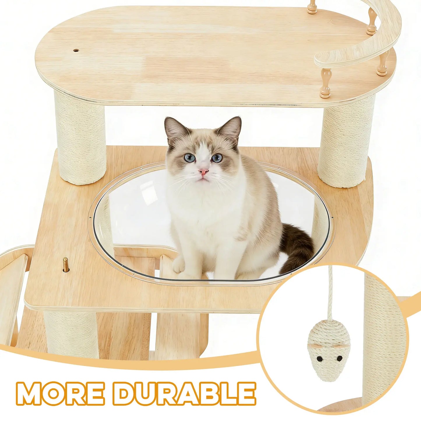 Contemporary Heavy-Duty No-Drill 4-Tier Cat Tree – Sturdy Wooden Platforms, Multi-Column Structure, 55.9-Inch Cat Tower with Open Condo, Dual Space Capsules & Perch, Spacious Indoor Cat Furniture for Multi-Cat Households