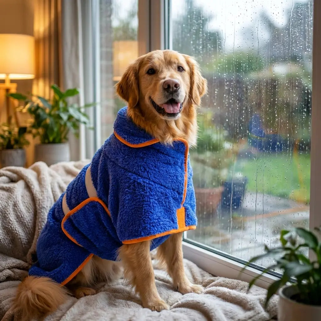 Bienbee Quick-Drying Super Absorbent Dog Bathrobe with Adjustable Velcro Strap - Warm Pet Dressing Gown