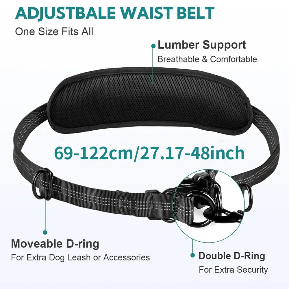 Pipidodo Hands-Free Dog Leash with Waist Bag and Cushioned Pad – Ideal for Running and Walking with Shock-Absorbing Design for Single and Dual Dogs