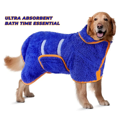 Bienbee Quick-Drying Super Absorbent Dog Bathrobe with Adjustable Velcro Strap - Warm Pet Dressing Gown